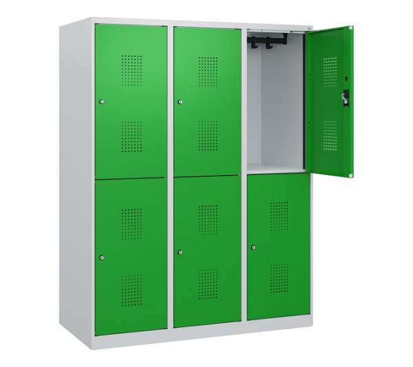 C+P Doppelstöckiger Spind Evolo PLUS, 6 Fächer, 1530x1200x500mm, 7035/6037, Zylinderschloss, 0493005-32 S10038