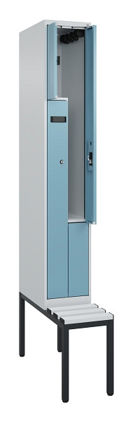 C+P Z-Spind Evolo PLUS, Bank, 2 Fächer, 2120x300x815mm, 7035/0010, Zylinderschloss, Sitzfläche Kunststoff, Sitzbank, 0490537-102 S10090
