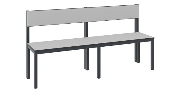 C+P Sitzbank mit Rückenlehne, Feuchtraum, H796xB1500xT407 mm, Schwarzgrau/HPL Grau, 8061-300 S10014