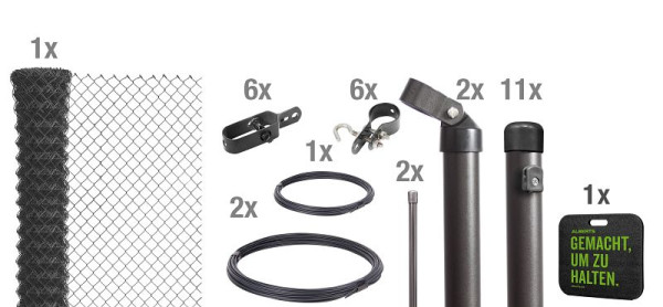 Alberts Maschendrahtzaun als Zaun-Komplettset, zum Einbetonieren mit Kniekissen,anthrazit-metallic, Höhe 100 cm, Länge 25 m, 697198