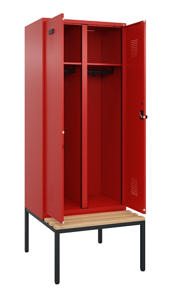 C+P Schwarz-Weiß-Spind Evolo PLUS, Bank, 2 Abteile, 2120x800x815mm, 3020/3020, Drehriegel, Sitzfläche Buche-Hartholz, Sitzbank, 0490527-22 S10025