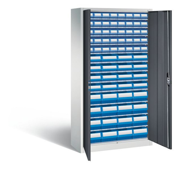 C+P Magazinschrank Serie 13, H1980xB1000xT420mm, Farbe: Lichtgrau / Schwarzgrau, Muldengriff, 133144-28 S10037