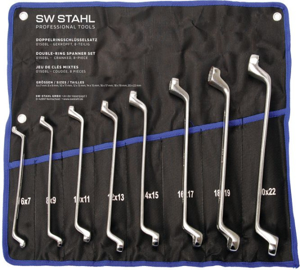 SW-Stahl Doppelringschlüsselsatz, 6-22 mm, gekröpft, 8-teilig, 01508L