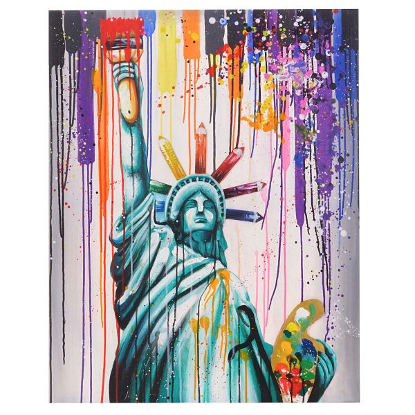 Mendler Ölgemälde Freiheitsstatue, 100% handgemaltes Wandbild 3D-Bild Gemälde XL, 100x80cm, 44719