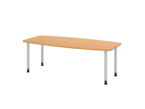 Hammerbacher Konferenztisch KT22C, 220 x 105 cm, Platte: Buche, 25mm dick, Vier-Fuß-Gestell Silber, Rundrohr 6 cm, Arbeitshöhe 72-74 cm, VKT22C/6/S
