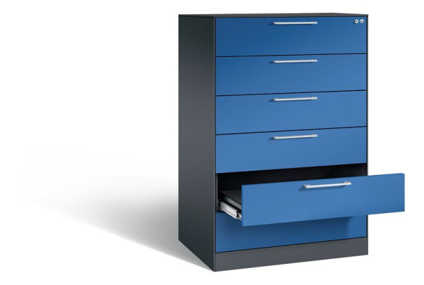 C+P Schubladenschrank Asisto, H1310xB800xT600mm, Farbe: Schwarzgrau / Enzianblau, Bügelgriff, 146223-624 S10057