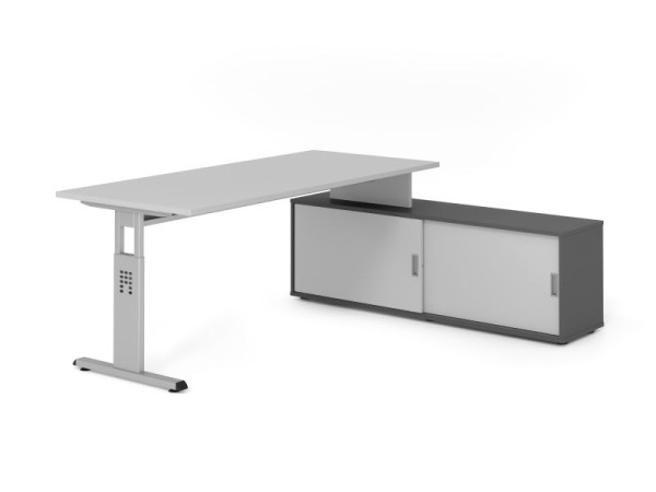 Hammerbacher Aufsatz-Schreibtisch OSE19, 180x80cm, Platte: Grau, 25mm dick, T-Fuß Gestell Silber, Ahorn, SB/5/S/G/5, VOSE19SB/5/S/G/5