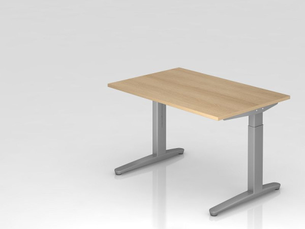 Hammerbacher Schreibtisch C-Fuß 120x80cm Eiche/Silber, Alu-Kufe Silber (ähnlich RAL 9006), VXB12/E/SS