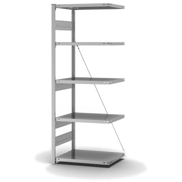 hofe Fachboden-Anbauregal, 2000x500x750 mm, 5 Fachebenen, verzinkt, 300 kg Fachlast, 3000 kg Feldlast, einseitige Bedienung, HZA20507XS