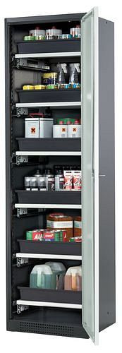 asecos Chemikalienschrank Systema-T CS-56RG, Korpus anthrazit, Flügeltüren grau, 6 Tablarauszüge, 209035