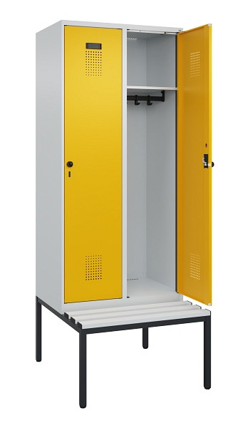 C+P Spind Evolo PLUS, 2 Abteile, 2120x800x815mm, 7035/1004, Haken 4, Drehriegel, Sitzfläche Kunststoff, Sitzbank, 0490507-22 S10054