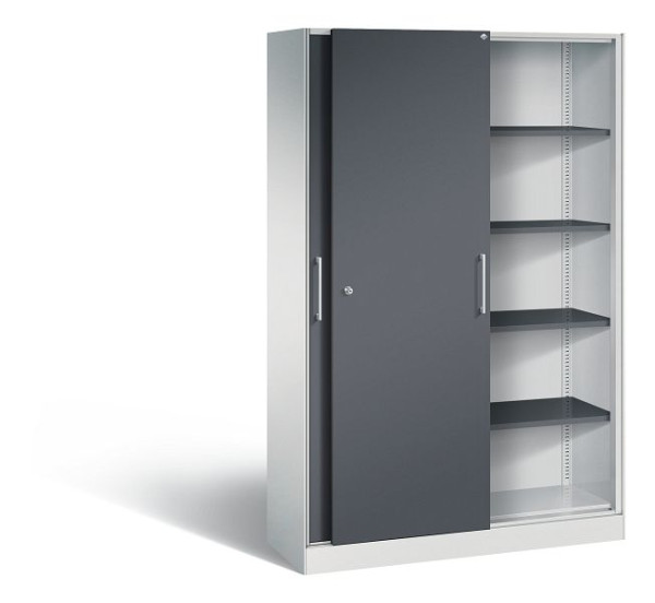 C+P Schiebetürenschrank Asisto, H1980xB1200xT435mm, Farbe: Lichtgrau / Schwarzgrau, Bügelgriff, 5 OH, 142001-000 S10095