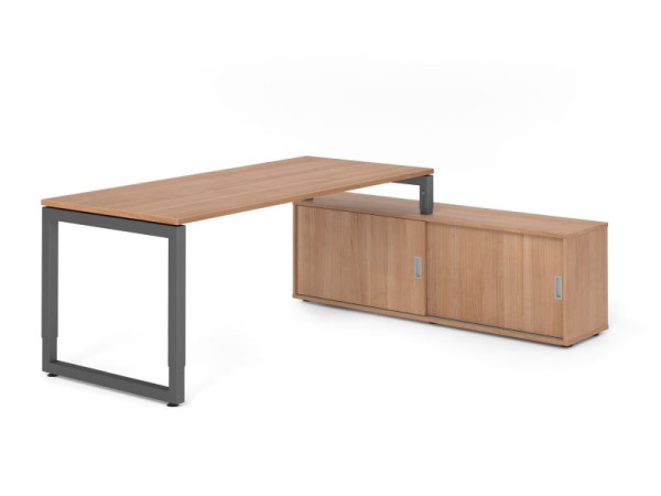 Hammerbacher Aufsatz-Schreibtisch RSE19, 180x80cm, Platte: Nussbaum, 25mm dick, Rahmen Graphit, höheneinstellbar, Ahorn, SB/N/G/N/N, VRSE19SB/N/G/N/N