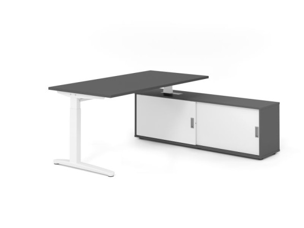 Hammerbacher Schreibtisch XB16, 160x80cm, Platte: Graphit, 25mm dick, C-Fuß Gestell Weiß, höheneinstellbar, Graphit / Weiß, VXBE16SB/G/W/G/W