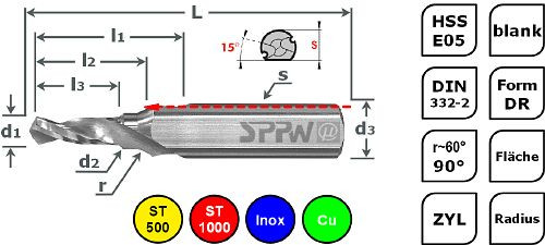 SPPW Stufenzentrierbohrer HSS-E05 Form DR-FL M20 - 17,5x21x31,5, 1236502000