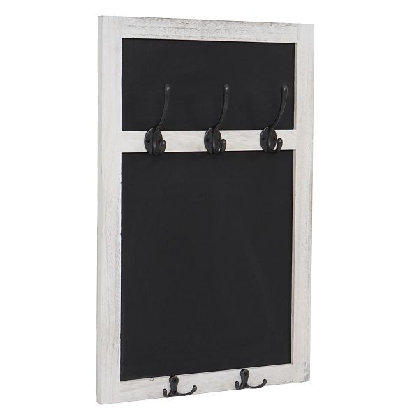 Mendler Wandgarderobe HWC-C51, Garderobe Kreidetafel Wandtafel, 5 Haken 55x34cm, weiß, shabby, 61938