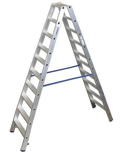 DENIOS Stufenstehleiter aus Aluminium, mit 2 x 10 Stufen, 156-896