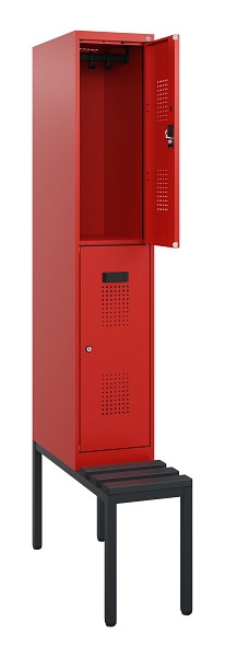 C+P Doppelstöckiger Spind Evolo PLUS, Bank, 2 Fächer, 1950x300x815mm, 3020/3020, Zylinderschloss, Sitzfläche Kunststoff, Sitzbank, 0493505-10 S10160