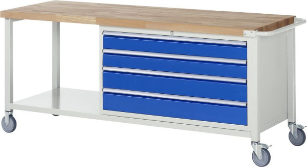 RAU Fahrbare Werkbank 8000 - Modell 8362, B2000 x T700 x H880-1080 mm, Unterbau-Container rechts, 4x Schubladen: 2xH120, 2xH150 mm, 05-8362A6-207B4H.11