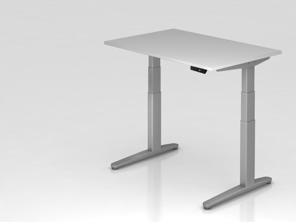 Hammerbacher Sitz-Steh-Schreibtisch elektrisch 120x80cm Grau/Silber, Rechteckform, VXBHM12/5/SS