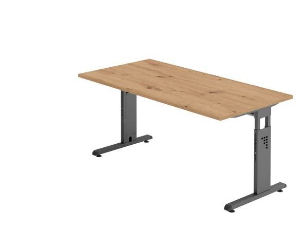 Hammerbacher Schreibtisch OS16, 160 x 80 cm, Platte: Asteiche, 25 mm dick, 2 mm ABS-Kante, Rechteckform, Graphit, VOS16/R/G