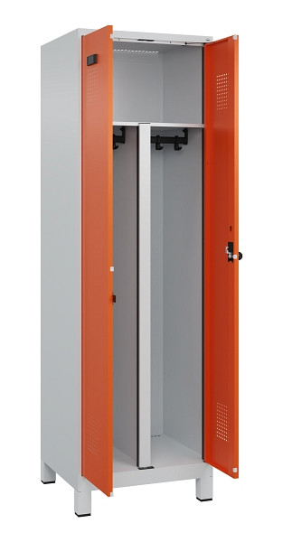 C+P PSA Schwarz-Weiß-Spind Evolo PLUS, mit Füßen, 2 Abteile, 1950x600x500mm, 70, Frontfarbe RAL 2004 Reinorange, Drehriegel, 049012-20P S10002