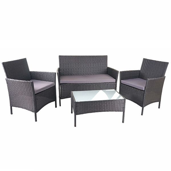Mendler Poly-Rattan Garten-Garnitur HWC-D82, Sitzgruppe Lounge-Set, schwarz mit Kissen anthrazit, 64504