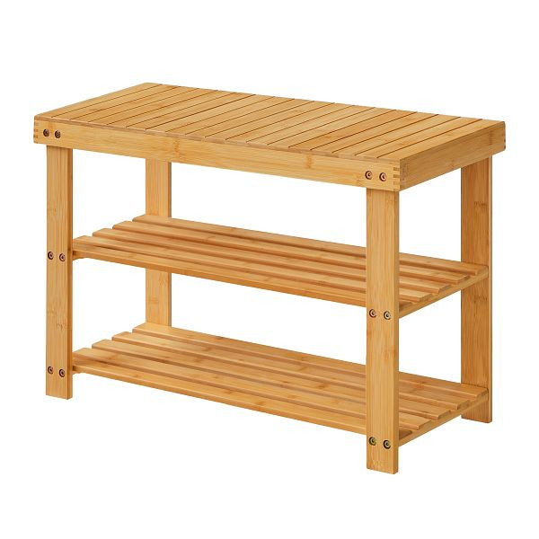SONGMICS 3-stöckige Bambus-Schuhbank, Schuhregal-Organizer, 70 x 28 x 45 cm, ideal für Flur, Bad, Wohnzimmer und Flur, LBS04N