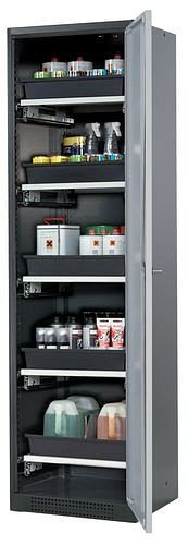 asecos Chemikalienschrank Systema-T CS-55R, Korpus anthrazit, Flügeltüren silber, 5 Tablarauszüge, 208963