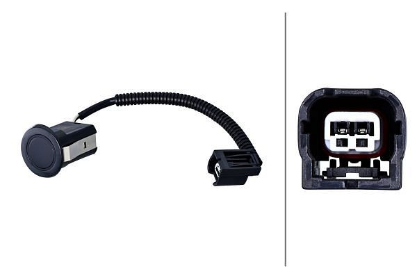 HELLA Sensor, Einparkhilfe, oval, 2-polig, gesteckt, lackierbar, mit Steckeinsatz, mit Kabel, 6PX 358 141-931