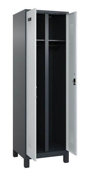 C+P Schwarz-Weiß-Spind Evolo PLUS, mit Füßen, 2 Abteile, 1950x600x500mm, 7016/7, Frontfarbe RAL 7035 Lichtgrau, Zylinderschloss, 049012-20 S10044
