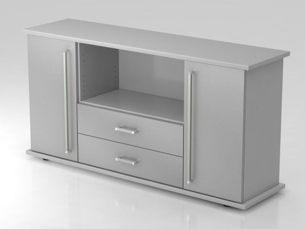Hammerbacher Sideboard 2 Türen, 2, Schübe, Chromgriff Grau/Silber, 166,1x44,8x84 cm (BxTxH), VSBTS/5/S/CE