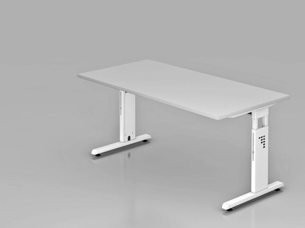 Hammerbacher Schreibtisch C-Fuß 160x80cm Grau/Weiß, Arbeitshöhe 65-85 cm, VOS16/5/W