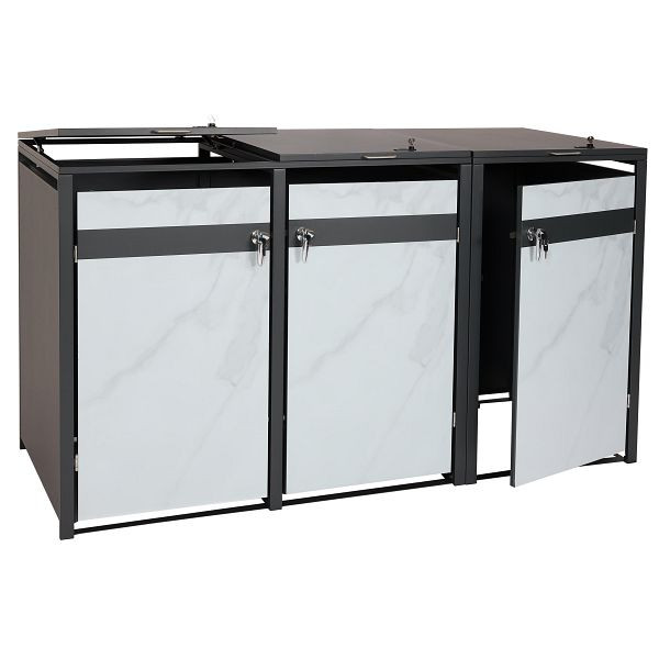 Mendler 3er Mülltonnenverkleidung HWC-J82, Mülltonnenbox, erweiterbar, Metall 80kg, anthrazit, Marmor-Optik hell, 83386+83387+83388