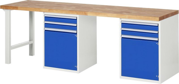 RAU Werkbank Serie 7000 - Modell 7503-8, B2500 x T700 x H890 mm, Systemunterbau B2500 x T650 x H850 mm, mit 4 Schubladen und 2 Türen, 03-7503A8-257B4M.11