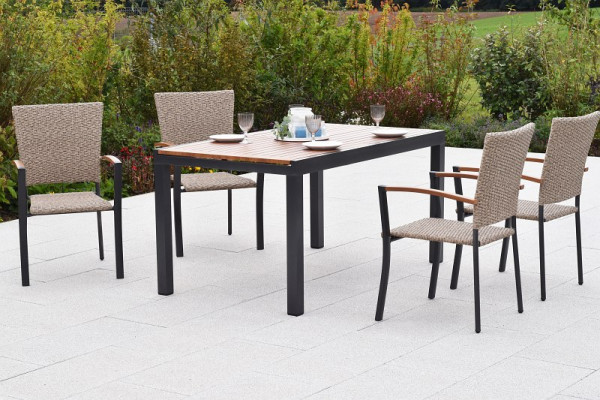 Merxx Teramo Set 5-teilig, 4 Stapelsessel, folierte Appliaktionen in Holzoptik, 1 Ausziehtisch 150 (200) x 90 cm, graphit/natur, 51055-259