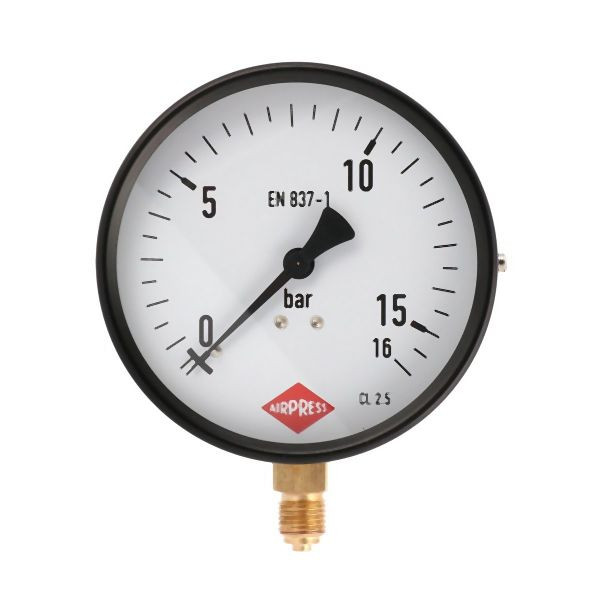Airpress Manometer 1/4" 16 bar Anschluss unten 100 mm, 42056