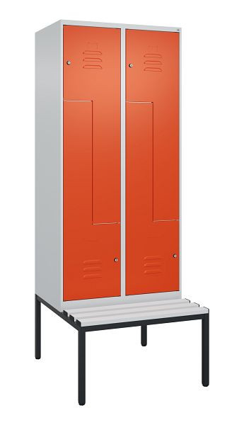 C+P Z-Spind Classic PLUS, mit untergebauter Sitzbank, 4 Abteile, 2120x800x815mm, 7035/2004, Zylinderschlösser, 0800537-224 S10063