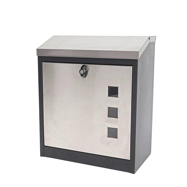 Mendler XXL Briefkasten HWC-H26, Firmenbriefkasten Postkasten, abschließbar pulverbeschichtet 52x44x25cm, schwarz-Edelstahl, 72774