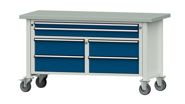 ANKE Werkbänke Kastenwerkbank, Modell 255 V, 1500 x 700 x 840 mm, RAL 7035/5010, ZBP 40 mm, fahrbar, 304.172