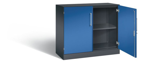 C+P Sideboard mit Flügeltüren Asisto, H915xB1000xT435mm, Farbe: Schwarzgrau / Enzianblau, Bügelgriff, 2 OH, 141052-000 S10177
