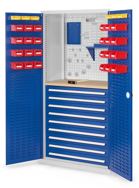 Kappes RasterPlan Schubladenschrank, Modell 27, RAL 703575010, Türinnenseite: Schlitzplatten 1950 x 1000 x 600 mm, 9 Schubladen H 100 mm, 1460.07.4016