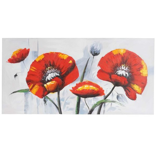 Mendler Ölgemälde Roter Mohn, 100% handgemaltes Wandbild Gemälde XL, 140x70cm, 44762