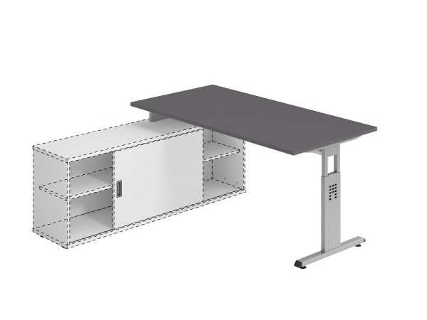 Hammerbacher Anbauschreibtisch T-Fuß 160x80cm Graphit/Silber, Arbeitshöhe einstellbar auf 72 cm, 75 cm, 78 cm, VOSE16/G/S