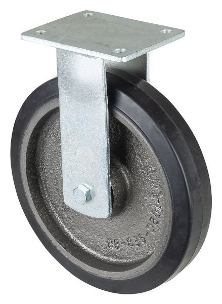 BS Rollen Schwerlastrolle, Bockrolle, Rad-Breite 50 mm, Rad-Ø 250 mm, Tragfähigkeit 500 kg, Elastik-Reifen schwarz, Guss, Kugellager, RR110.B81.250