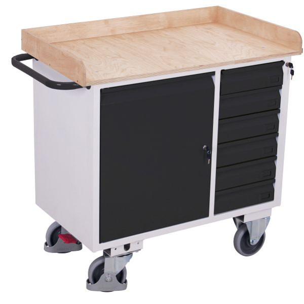 VARIOfit Werkstattwagen mit 6 Schubladen und Rand, Außenmaße: 1.125 x 610 x 1.040 mm, RAL 7016 anthrazitgrau, sw-985.003/AG