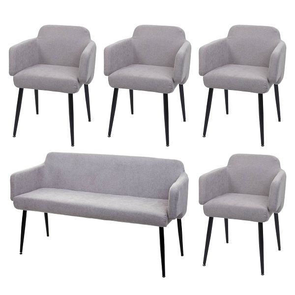Mendler Esszimmer-Set HWC-L13, 4er-Set Stuhl+Sitzbank Esszimmergruppe Sitzgruppe Esszimmergarnitur, Stoff/Textil, grau, 98085+4x98074
