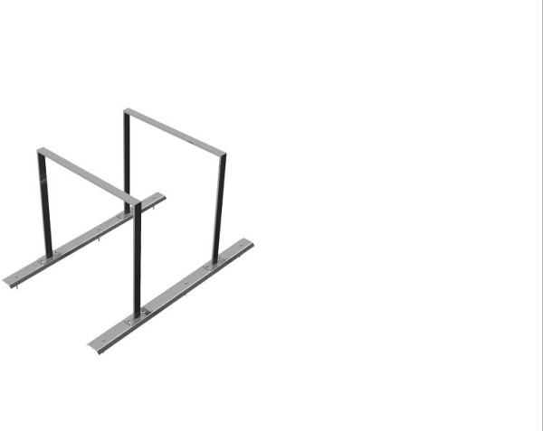 Schake Anlehnbügel als Reihenanlage mit (geteiltem) Schienensystem für 2 Anlehnbügel, Länge: 1400mm, Anlehnbügel aus Flachstahl 50x12mm, 425_20