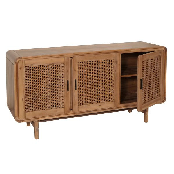 Mendler Sideboard HWC-M47, Schrank Kommode Highboard Anrichte, Staufächer, Rattan Akazie Massiv-Holz gebeizt 82x160x45cm 38kg, 105018