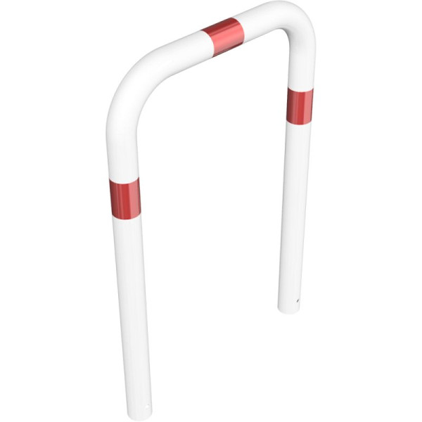 Stein HGS Anlehnbügel/Absperrbügel -Usedom-, 750 mm, weiß mit roten Leuchtstreifen, Höhe über Flur: 650 mm, zum Einbetonieren, 477.05b